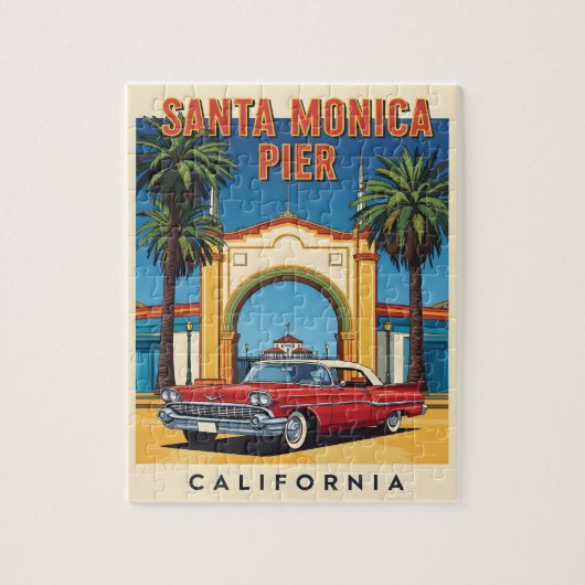 Retro California Dream Santa Monica Pier Legpuzzel (Verticaal)