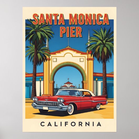 Retro California Dream Santa Monica Pier Poster (Voorkant)