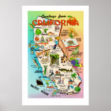 Retro California Map 24x36 Print