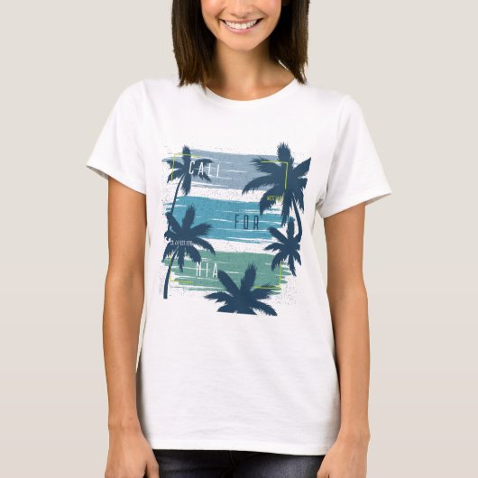 Retro California Palm Tree – Beach Sunset esthetie T-shirt (Voorkant)