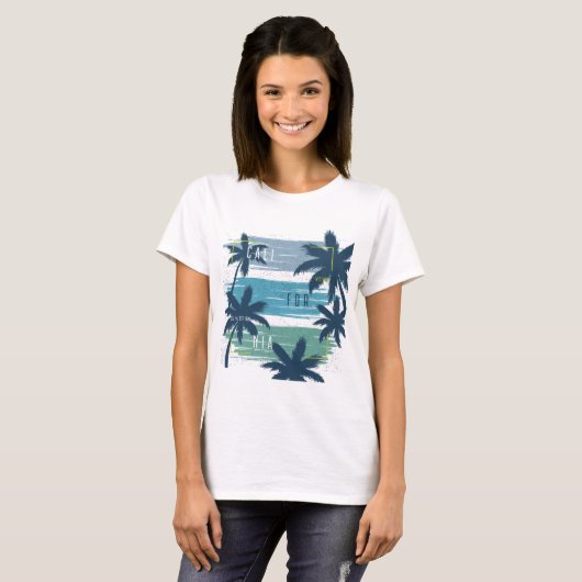 Retro California Palm Tree – Beach Sunset esthetie T-shirt (Voorkant volledig)