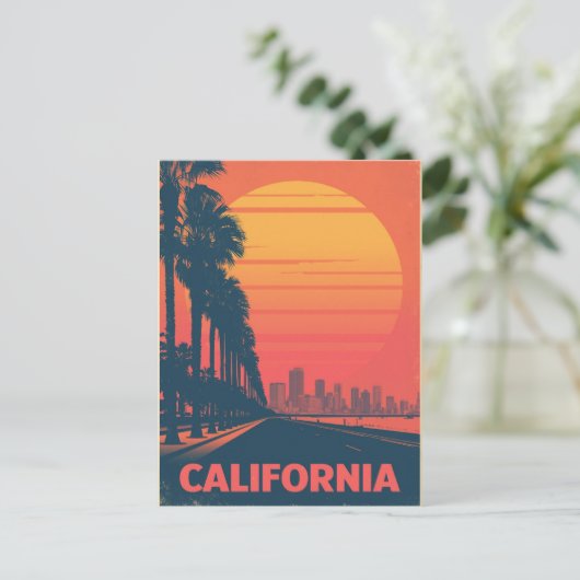 Retro California Palm Trees Sunset Briefkaart (Staand voorkant)