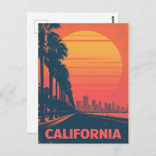 Retro California Palm Trees Sunset Briefkaart (Voorkant / Achterkant)