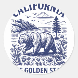 Retro California State T-shirt Est 1850 Golden Coa Ronde Sticker