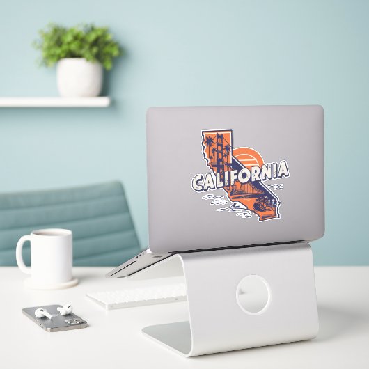 Retro California Sticker (Laptop op bureau)