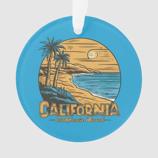 Retro California Sunset Beach Scene Ornament (voorkant)