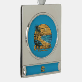 Retro California Sunset Beach Scene Verzilverd Banner Ornament