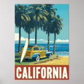 Retro California Surf Beach Travel Poster (Voorkant)