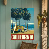 Retro California Surf Beach Travel Poster