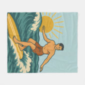 Retro California Surfer Blue Coastal Surfing Print Fleece Deken (Voorkant (Horizontaal))