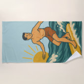 Retro California Surfer Blue Coastal Surfing Print Strandlaken (Voorkant)
