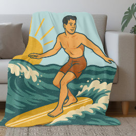 Retro California Surfer | Kustblauw Surfstrand Fleece Deken