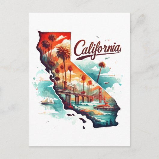 Retro California USA Kaart Reissouvenir (Voorkant)