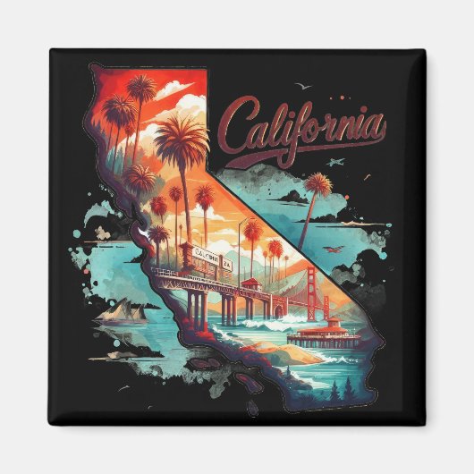 Retro California USA Kaart Reissouvenir Magneet (Voorkant)