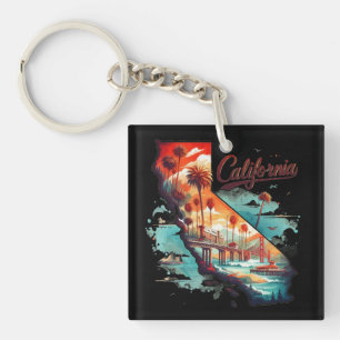 Retro California USA Kaart Reissouvenir Sleutelhanger