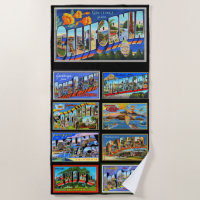 Retro Californië Briefkaart Steden Strandlakens