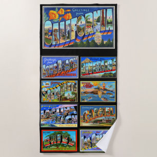 Retro Californië Briefkaart Steden Strandlakens