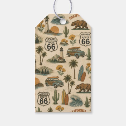 Retro Californië Route 66 Kustcharme Cadeaulabel (Voorkant)