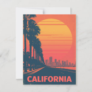 Retro Californische Palmbomen Zonsondergang Briefkaart