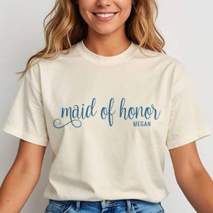Retro Calligrafie Blauwe Script Ere-juffrouw T-shirt