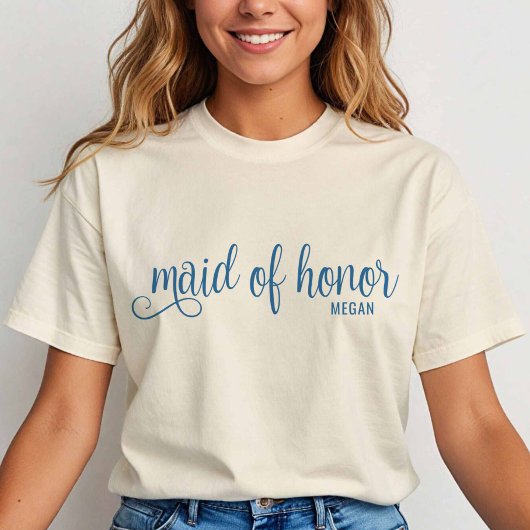 Retro Calligrafie Blauwe Script Ere-juffrouw T-shirt