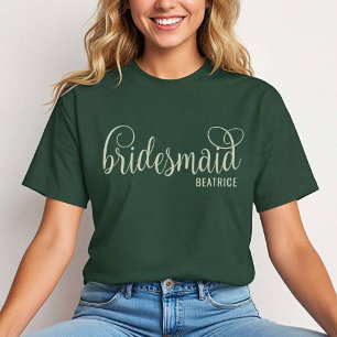 Retro Calligrafie Natuurlijke Bos Bruidsmeisje T-shirt