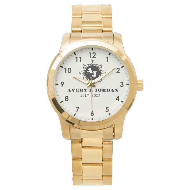 Retro calligraphic monogram Luxury Vintage  Horloge (Voorkant)