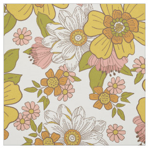 Retro Callista 70s Geel en Roze Bloemen Stof