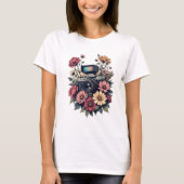 Retro camera en bloemenkunst t-shirt (Voorkant)