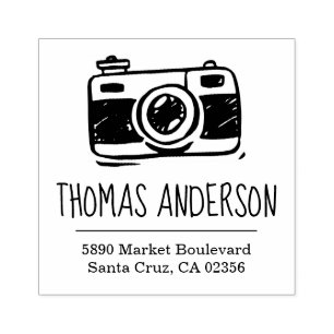 Retro Camera Handgeschreven Naam & Terugkeeradres Rubberstempel