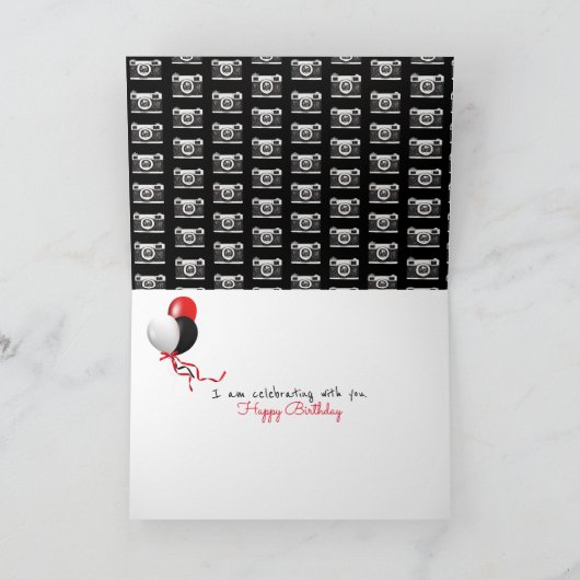 Retro camera met glimlachtekst voor verjaardag kaart (Binnen)