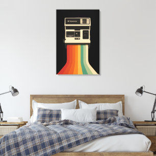 Retro camera met regenboogprint canvas afdruk
