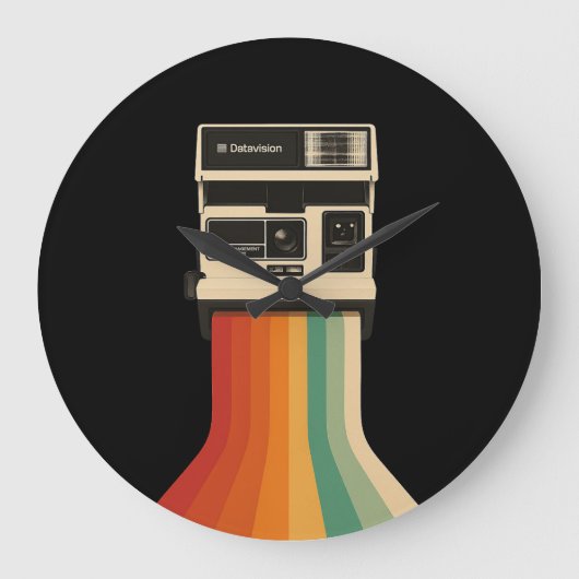 Retro camera met regenboogprint grote klok (Voorkant)