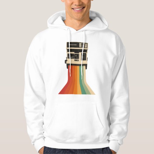 Retro camera met regenboogprint hoodie (Voorkant)