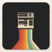 Retro camera met regenboogprint kartonnen onderzetters (Voorkant)