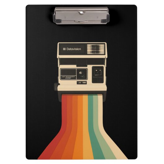 Retro camera met regenboogprint klembord (Voorkant)