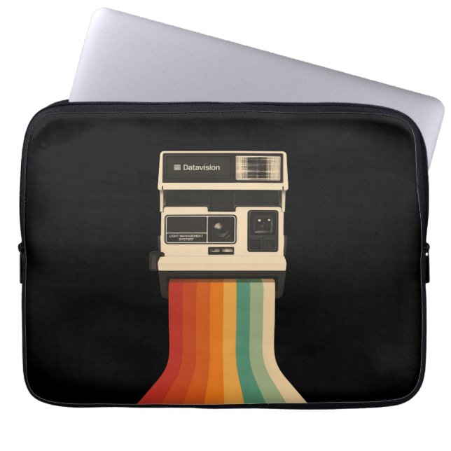 Retro camera met regenboogprint laptop sleeve (Voorkant)