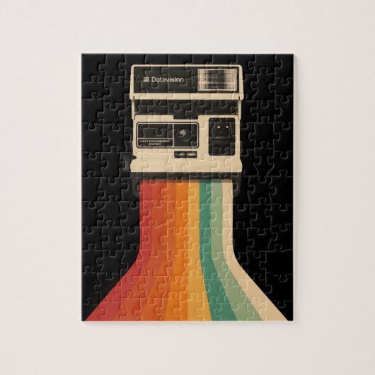 Retro camera met regenboogprint legpuzzel (Verticaal)