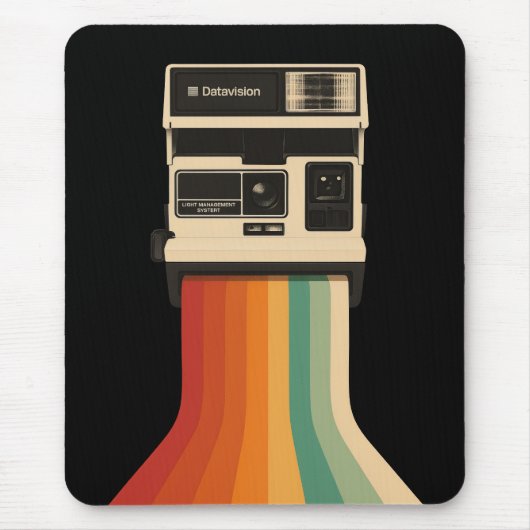 Retro camera met regenboogprint muismat (Voorkant)
