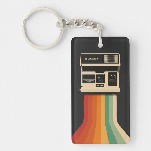 Retro camera met regenboogprint sleutelhanger (Voorkant)