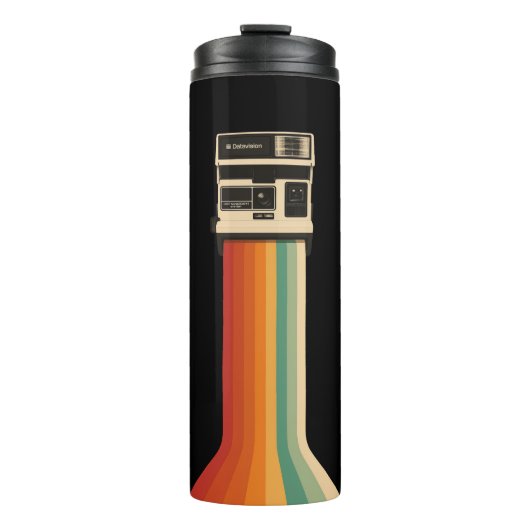 Retro camera met regenboogprint thermosbeker (Voorkant)