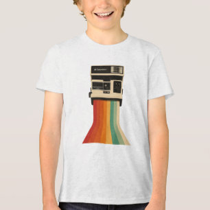 Retro camera met regenboogprint Tri-Blend shirt
