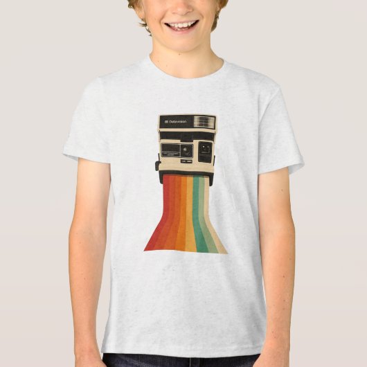 Retro camera met regenboogprint Tri-Blend shirt (Voorkant)