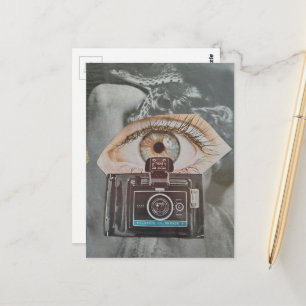 Retro camera-ogengbal en slang surreële collagekun briefkaart