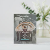 Retro camera-ogengbal en slang surreële collagekun briefkaart (Staand voorkant)