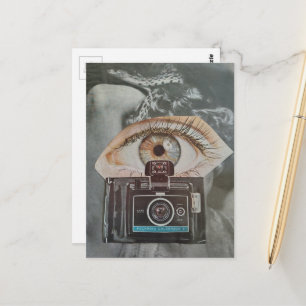 Retro camera-ogengbal en slang surreële collagekun briefkaart