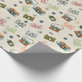 Retro Camera Patroon | Tan Cadeaupapier (Hoek)