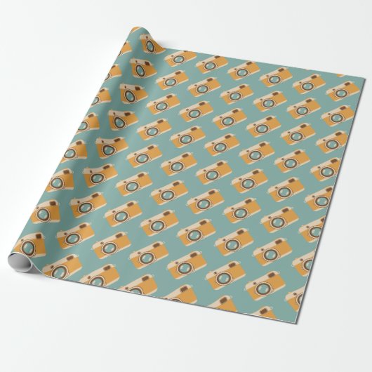 Retro Camera Pattered Wrapping Paper Cadeaupapier (Uitgerold)