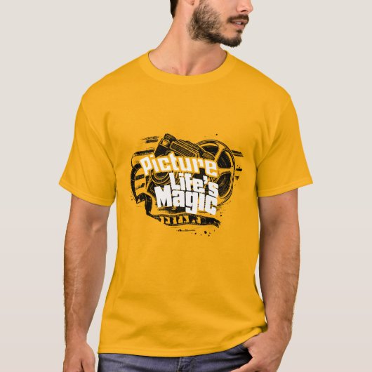 , retro camera T-shirt in gele kleur (Voorkant)