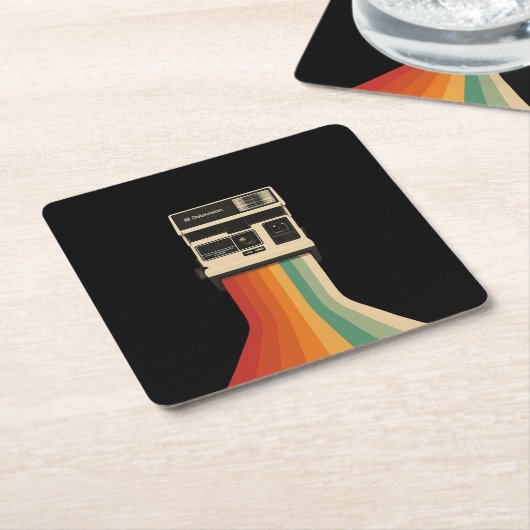 Retro Camera with Rainbow Print Kartonnen Onderzetters (Schuin)